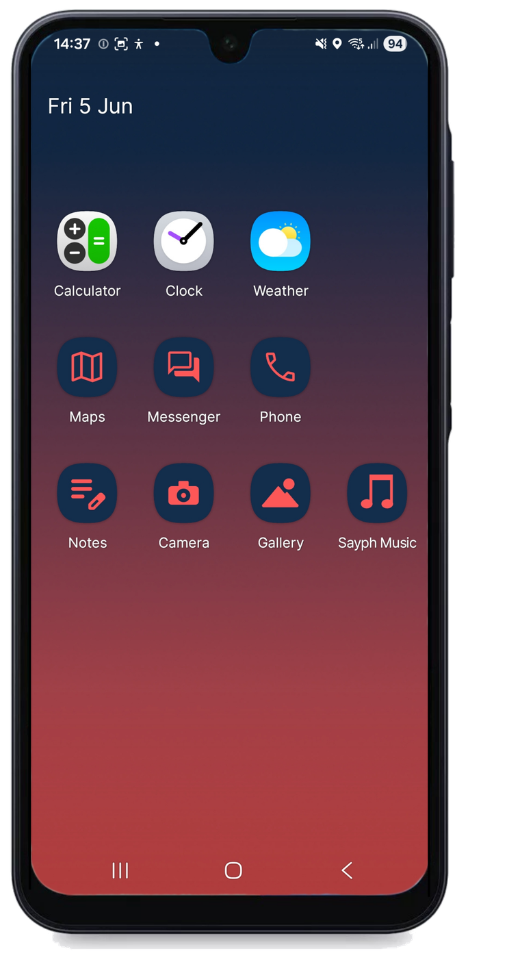 The Sayph phone home screen showing only safe, parent-approved apps